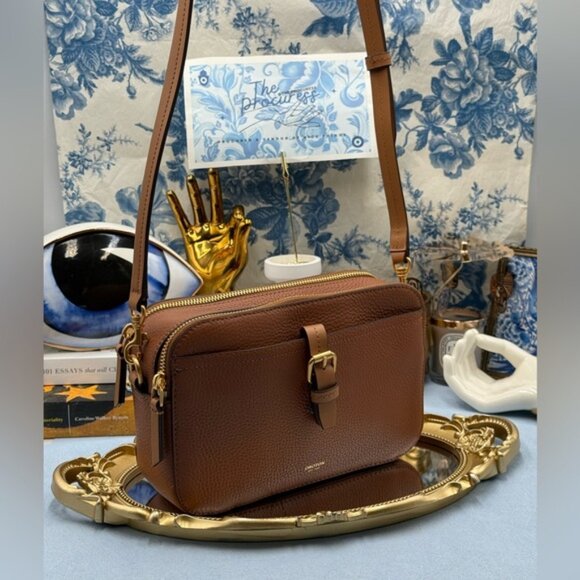 🆕 OROTON 🧿 NWOT Dylan Camera Crossbody Bag, Tan Calfskin Pebble Leather - Picture 2 of 16